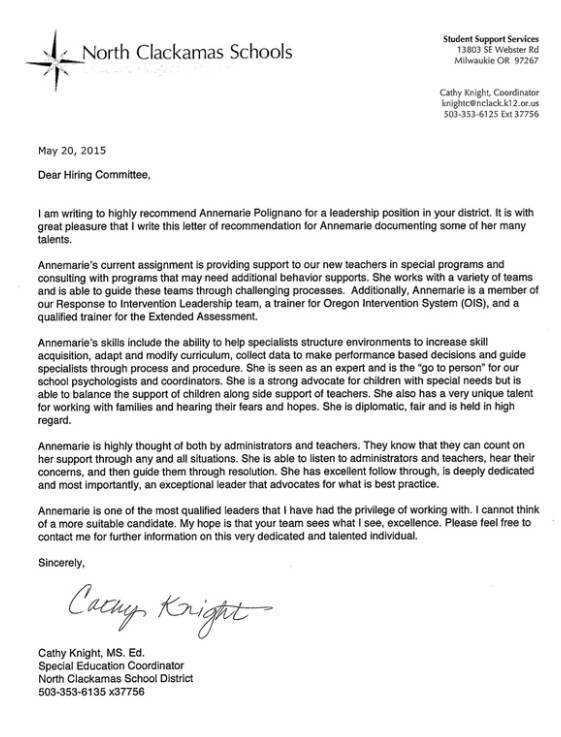 Recommendation Letter For Administrator from annemariepolignano.weebly.com